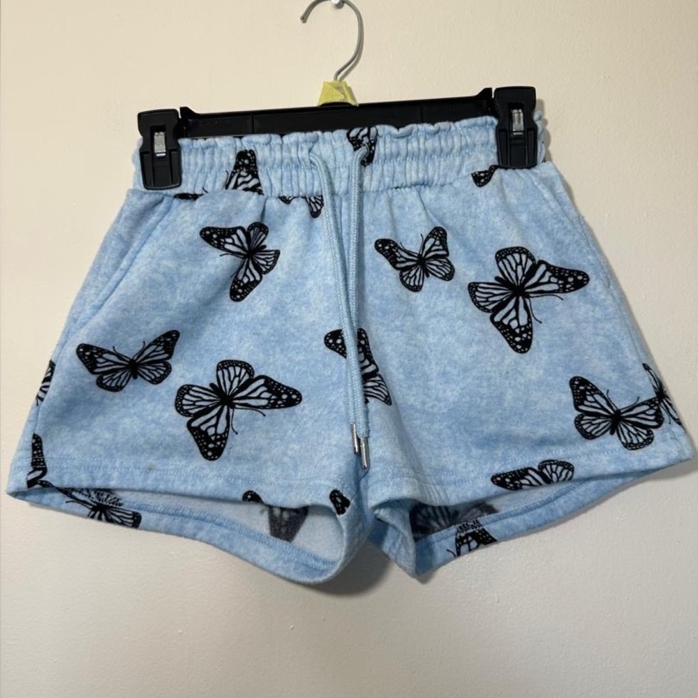 Celebrity Pink light blue fleece shorts with butterfly print
